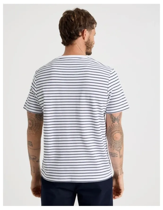 Basque Crew Neck T-Shirt in White Stripe