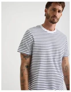 Basque Crew Neck T-Shirt in White Stripe
