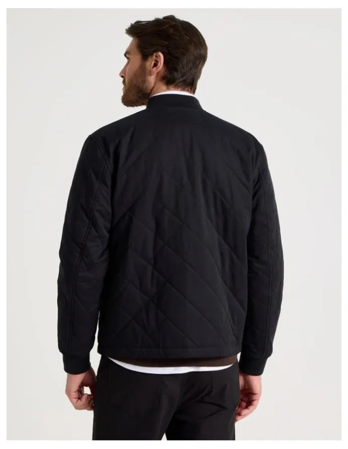 Basque Diamond Quilt Puffer Jacket in Black