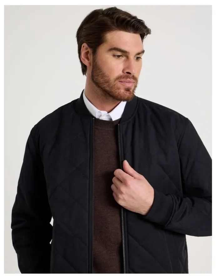 Basque Diamond Quilt Puffer Jacket in Black