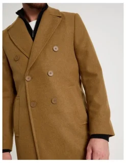 Basque Double Breasted Longline Coat in Caramel
