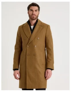 Basque Double Breasted Longline Coat in Caramel