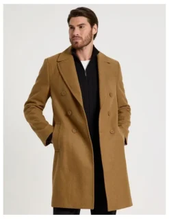 Basque Double Breasted Longline Coat in Caramel