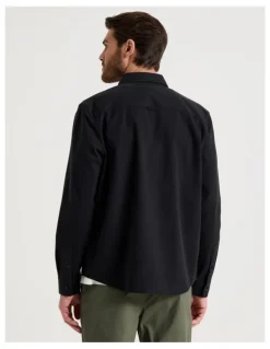 Basque Drill Overshirt With Stud Buttons in Black