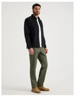 Basque Drill Overshirt With Stud Buttons in Black