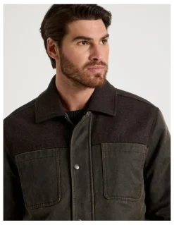 Basque Felt Detail Waxed Jacket in Brown