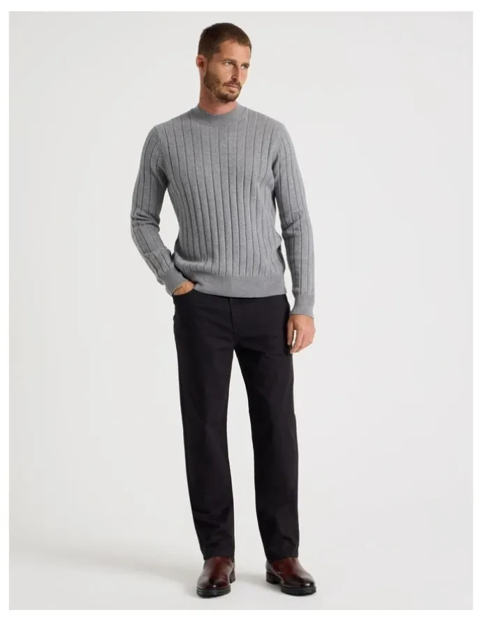 Basque Five Pocket Textured Pants in Black