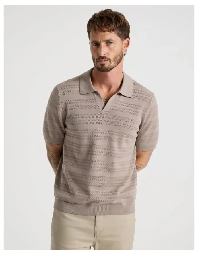Basque Horizontal Knit Polo in Taupe