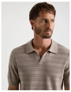 Basque Horizontal Knit Polo in Taupe