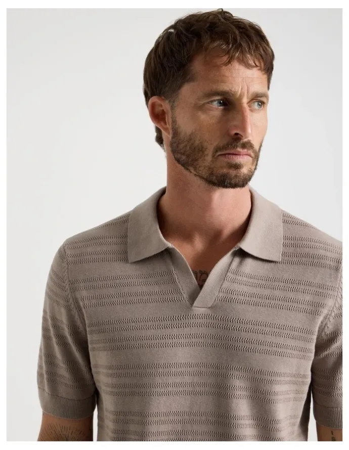 Basque Horizontal Knit Polo in Taupe