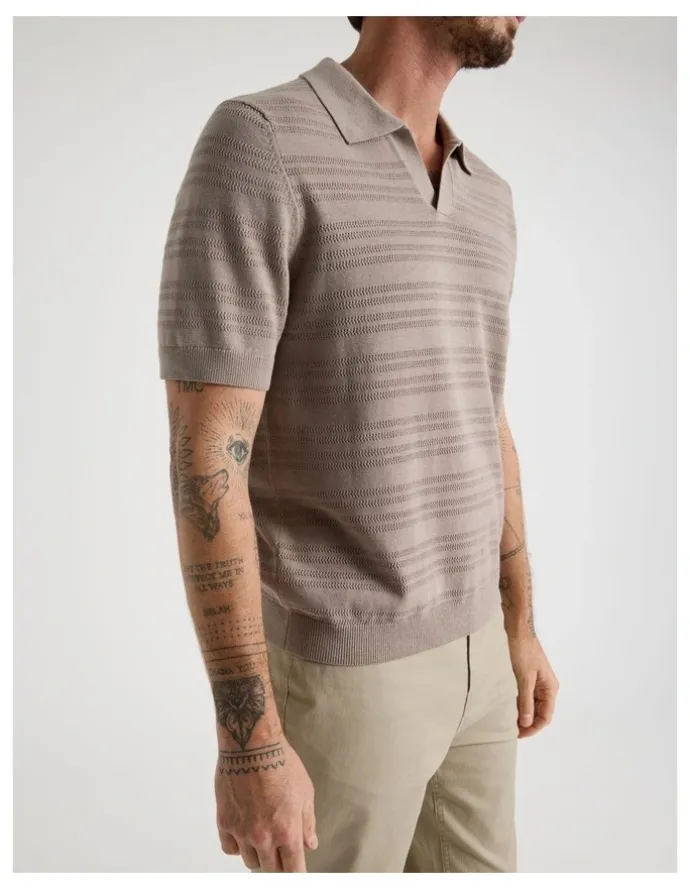 Basque Horizontal Knit Polo in Taupe