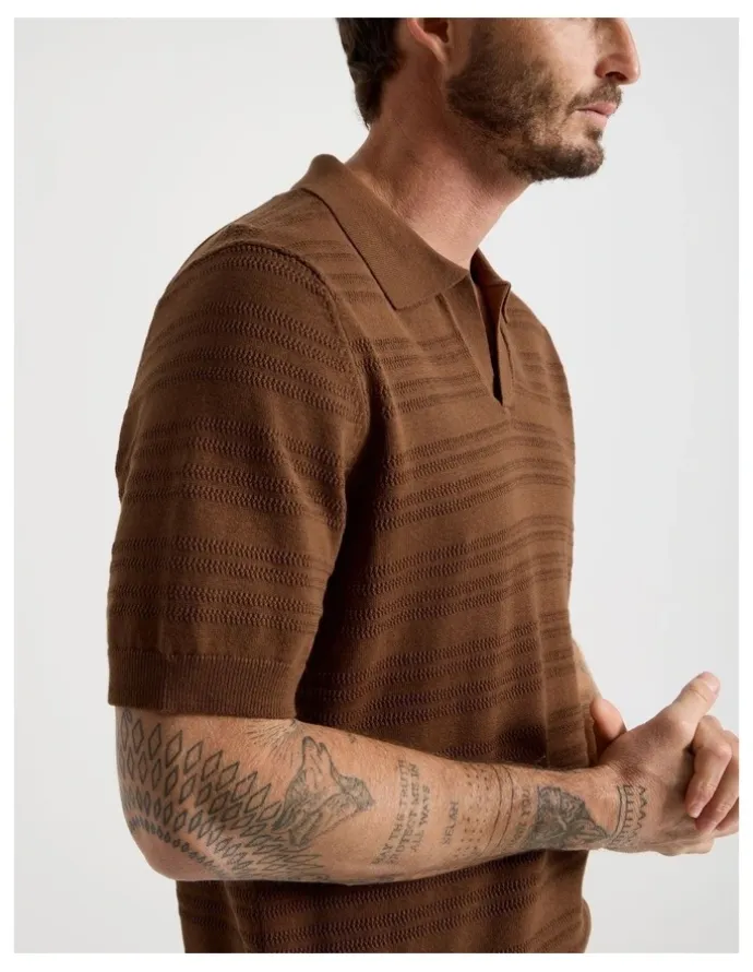 Basque Horizontal Knit Polo in Brown