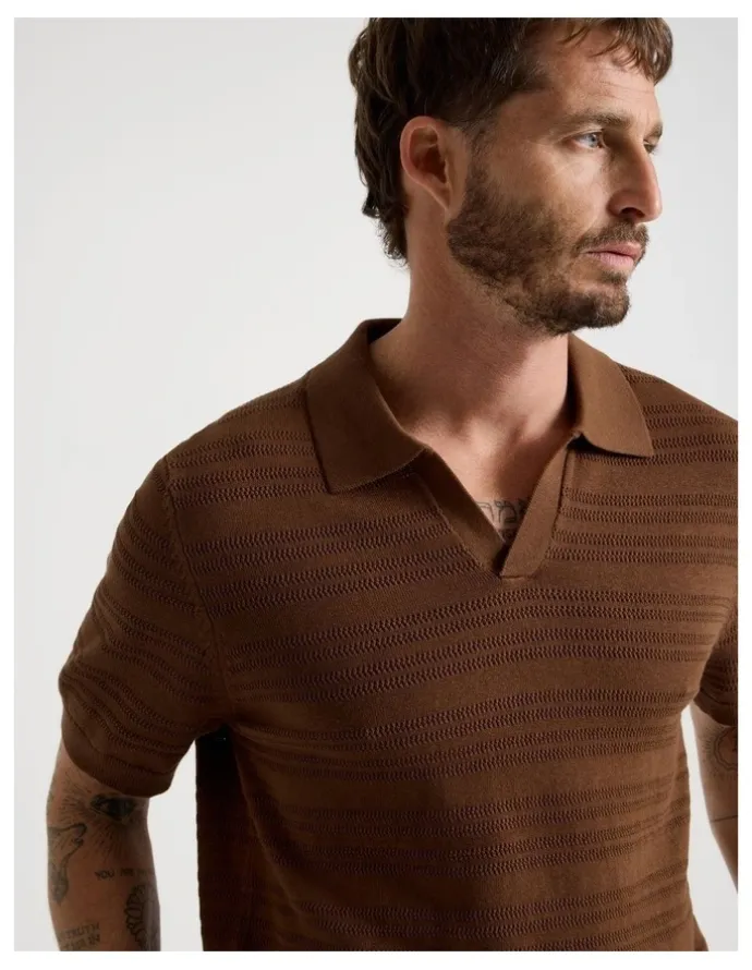 Basque Horizontal Knit Polo in Brown