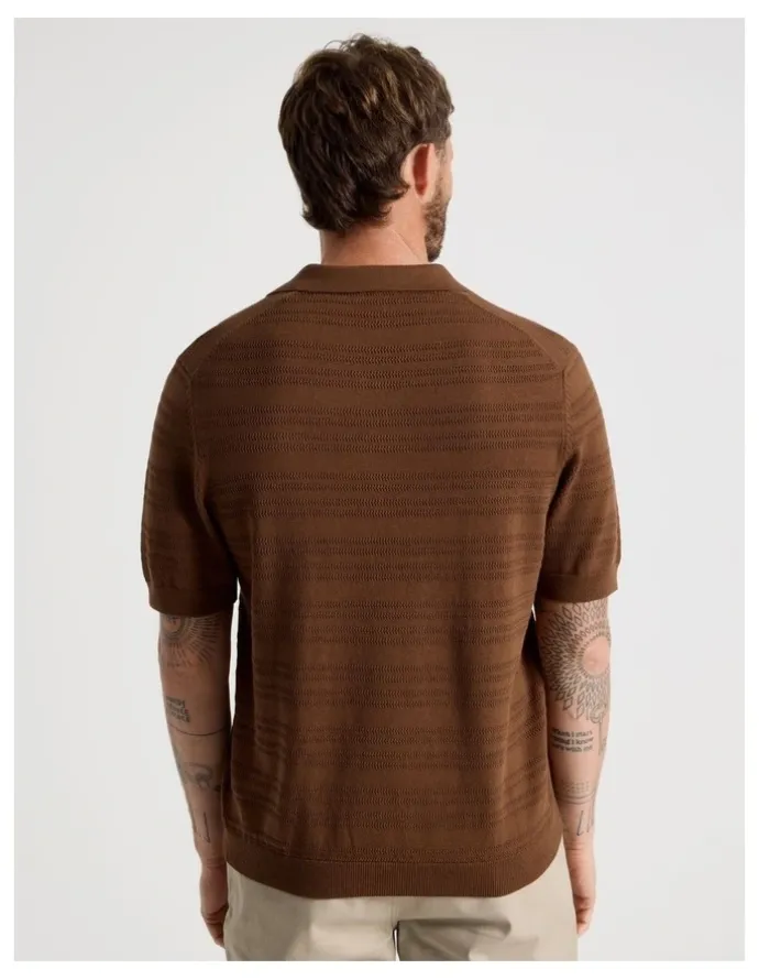 Basque Horizontal Knit Polo in Brown