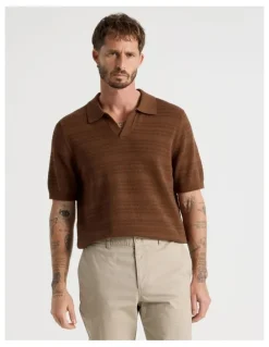 Basque Horizontal Knit Polo in Brown