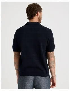 Basque Horizontal Knit Polo in Navy