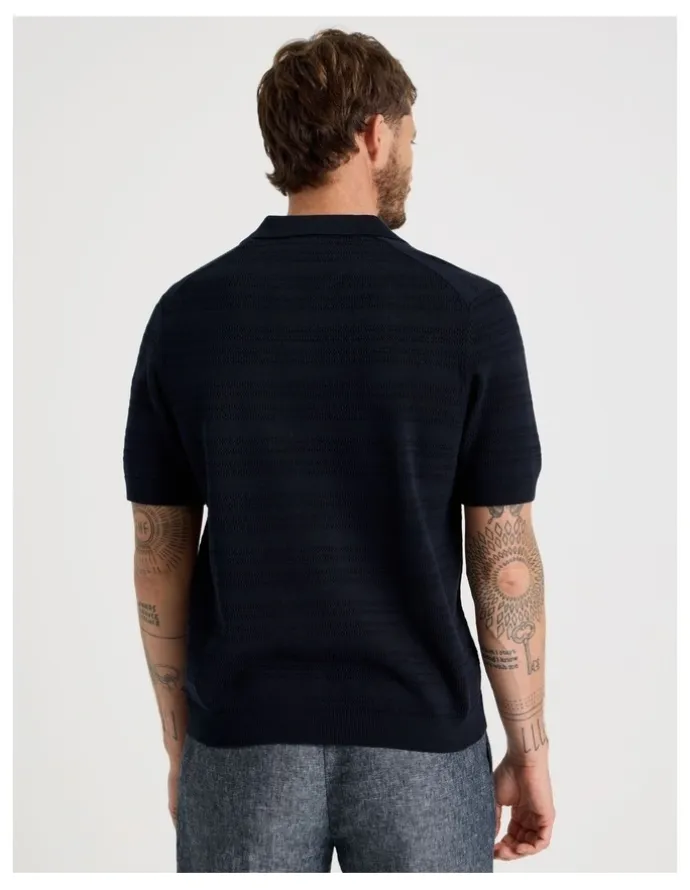 Basque Horizontal Knit Polo in Navy