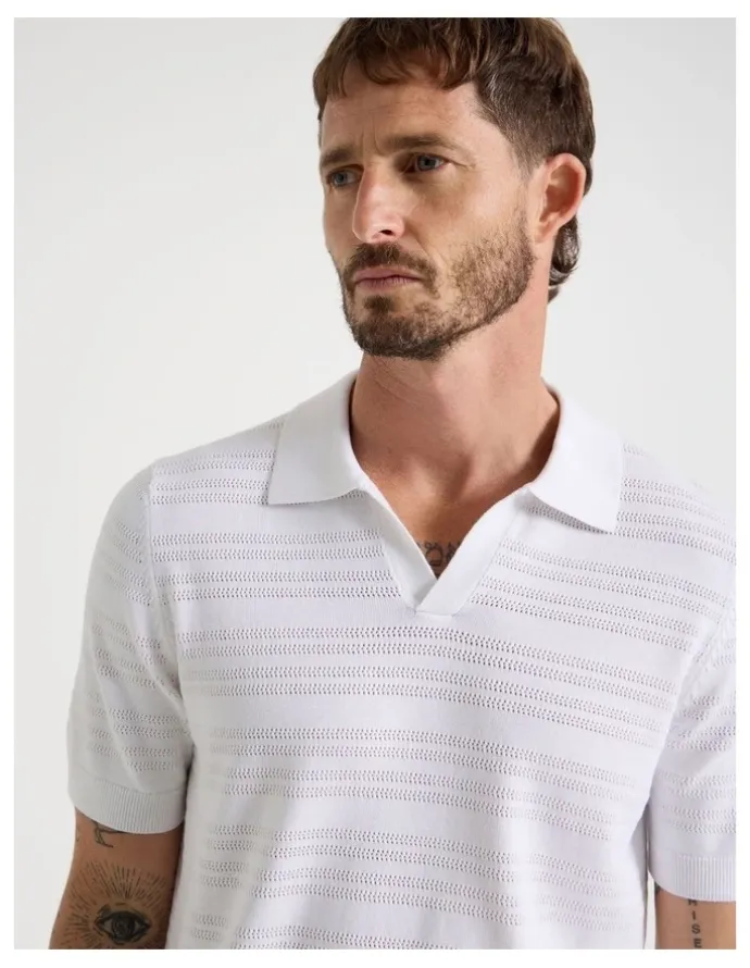 Basque Horizontal Knit Polo in White