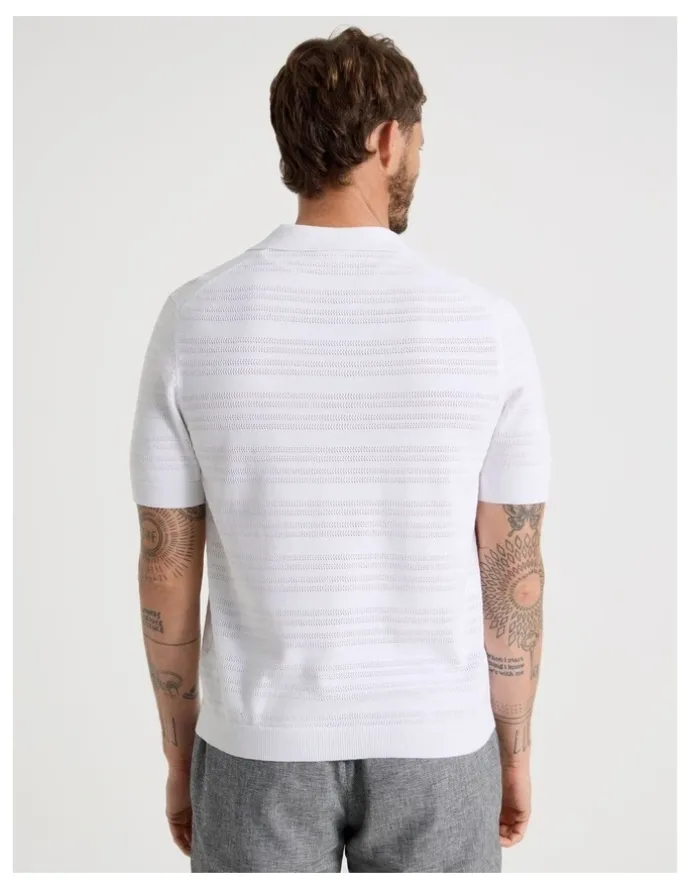 Basque Horizontal Knit Polo in White