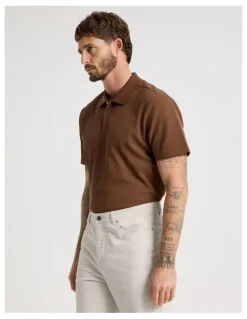 Basque Jersey Short Sleeve Polo in Brown