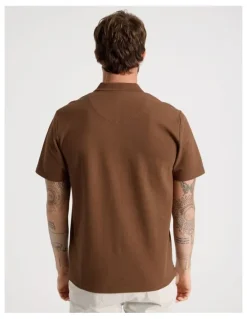 Basque Jersey Short Sleeve Polo in Brown