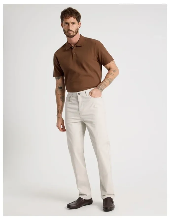 Basque Jersey Short Sleeve Polo in Brown