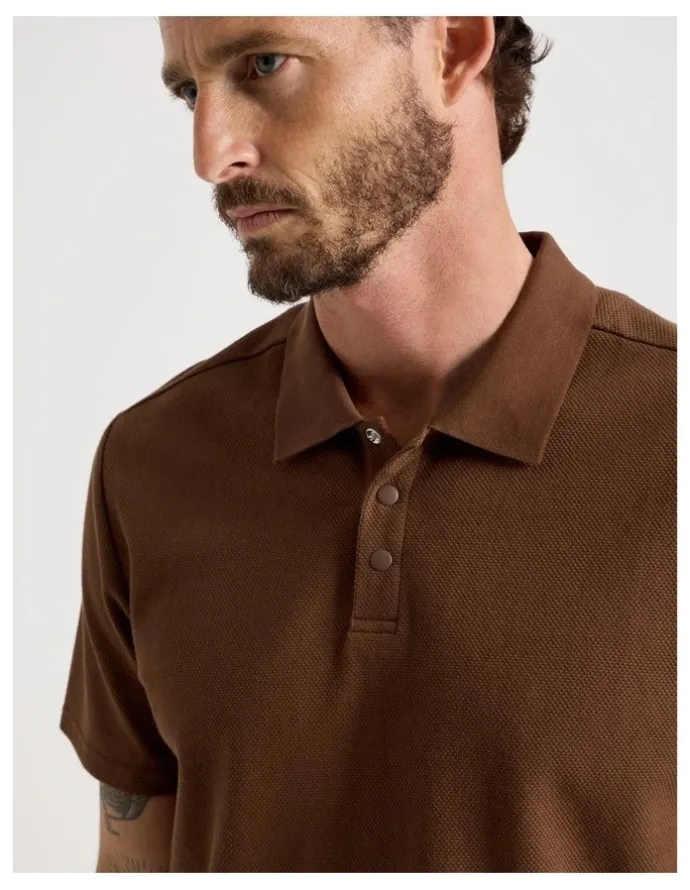 Basque Jersey Short Sleeve Polo in Brown