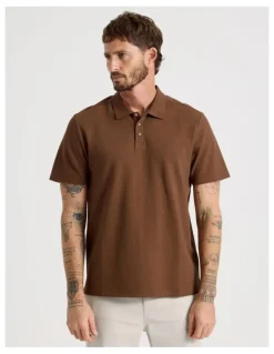 Basque Jersey Short Sleeve Polo in Brown