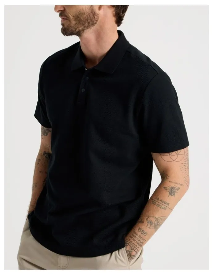 Basque Jersey Short Sleeve Polo in Jet Black