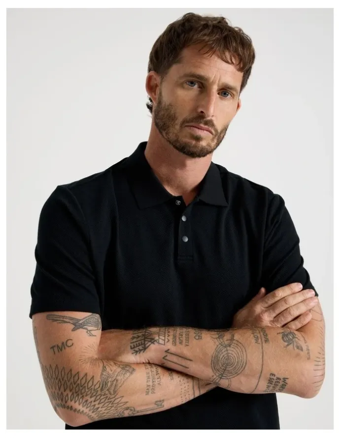 Basque Jersey Short Sleeve Polo in Jet Black