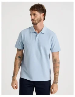 Basque Jersey Short Sleeve Polo in Light Blue
