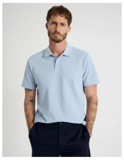 Basque Jersey Short Sleeve Polo in Light Blue