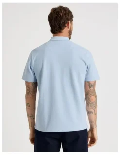 Basque Jersey Short Sleeve Polo in Light Blue