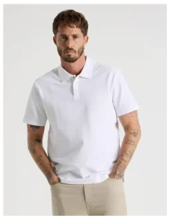 Basque Jersey Short Sleeve Polo in White