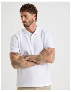 Basque Jersey Short Sleeve Polo in White