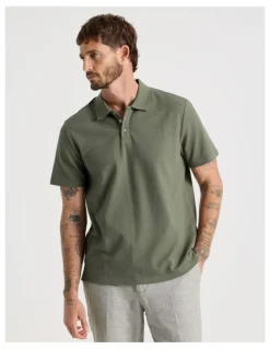 Basque Jersey Short Sleeve Polo in Olive