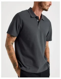 Basque Jersey Short Sleeve Polo in Charcoal