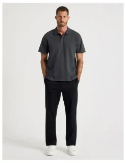 Basque Jersey Short Sleeve Polo in Charcoal