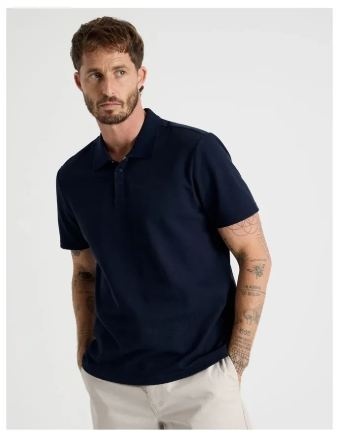 Basque Jersey Short Sleeve Polo in Navy