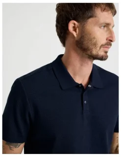 Basque Jersey Short Sleeve Polo in Navy