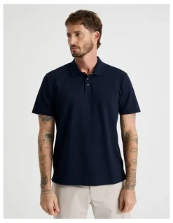 Basque Jersey Short Sleeve Polo in Navy