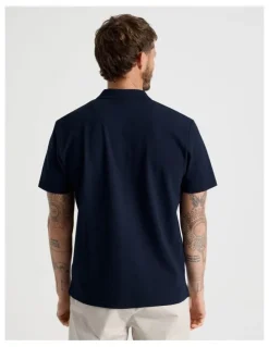 Basque Jersey Short Sleeve Polo in Navy