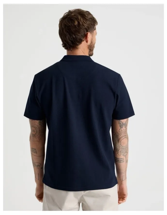 Basque Jersey Short Sleeve Polo in Navy