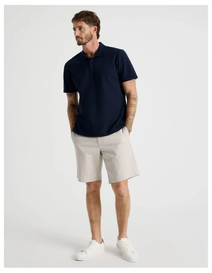 Basque Jersey Short Sleeve Polo in Navy
