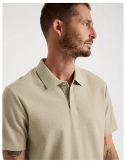 Basque Jersey Short Sleeve Polo in Beige