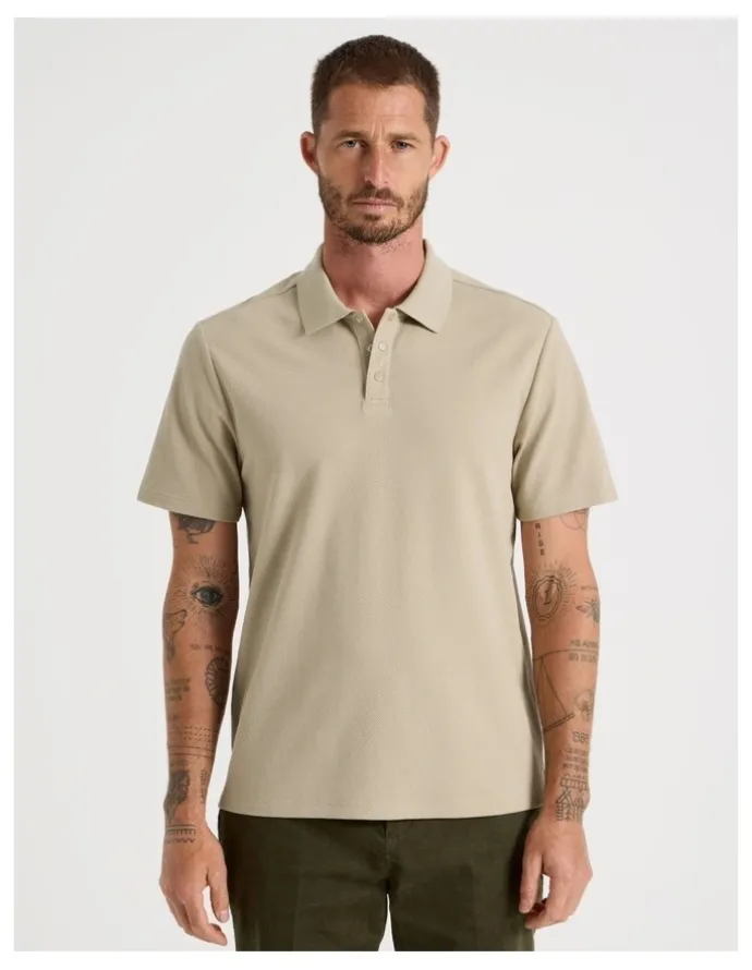 Basque Jersey Short Sleeve Polo in Beige