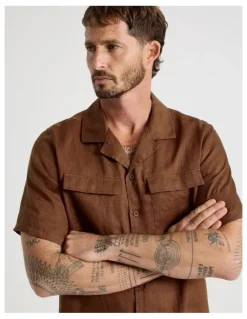 Basque Linen Safari Shirt in Brown