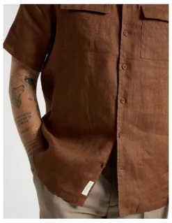 Basque Linen Safari Shirt in Brown