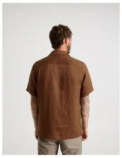 Basque Linen Safari Shirt in Brown