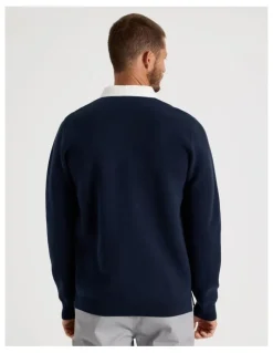Basque Long Sleeve Knit Rugby Polo in Navy
